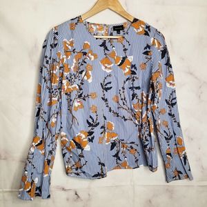 WHO WHAT WEAR Floral Stripe Long sleeve Blouse L